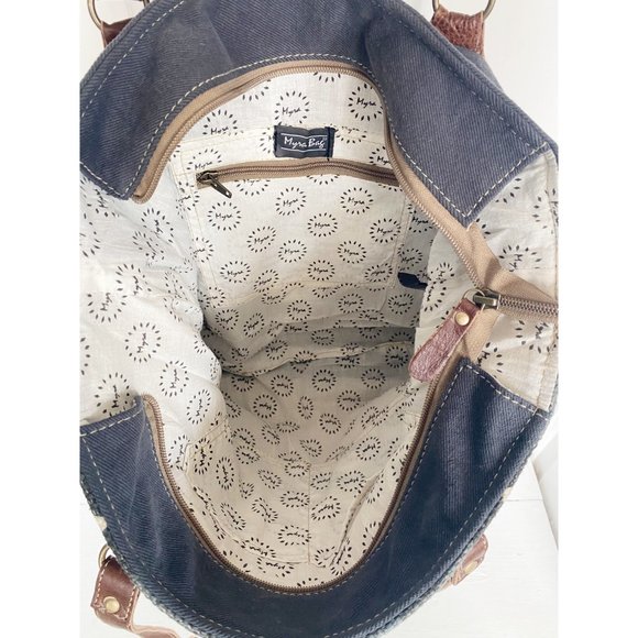 Myra Bag Patterned Upcycled Rug Canvas and Leather Tote Bag - Picture 8 of 9